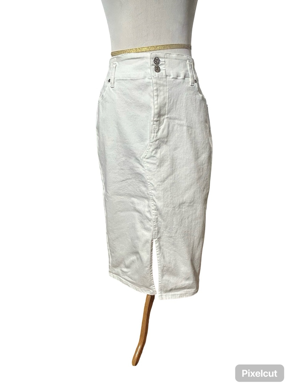 White Pencil Midi Skirt with Front Slit - Unbranded